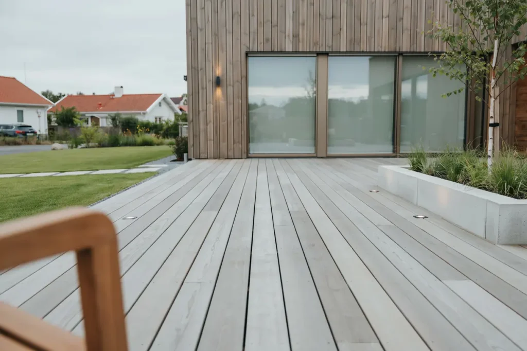 byggnation av terrass med tralld ck och inf lld belysning i stenkullen lerum